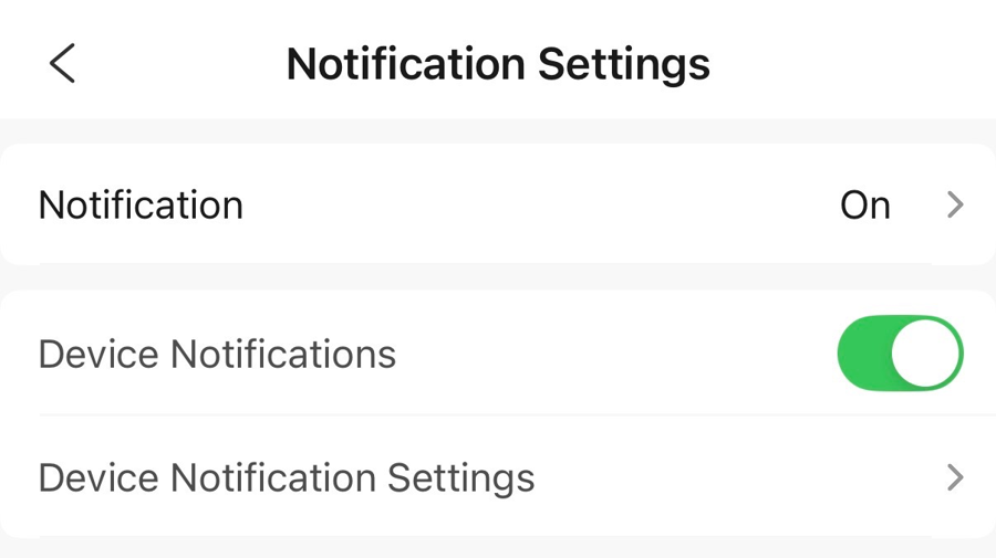 The Notification Settings screen showing Notification, Device Notifications, and Device Notification Settings rows.