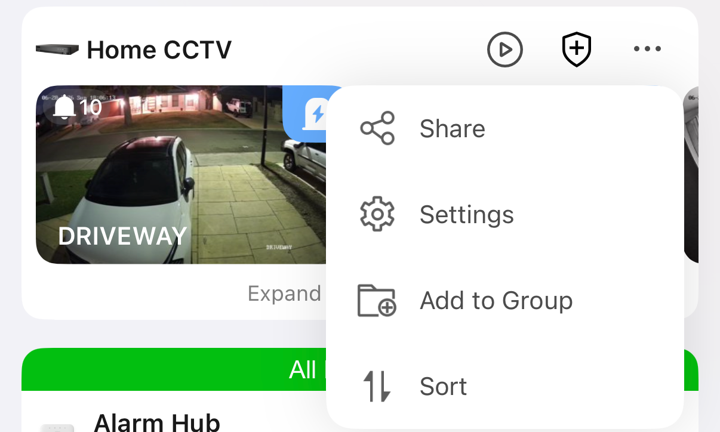 The device menu open with the Share option.