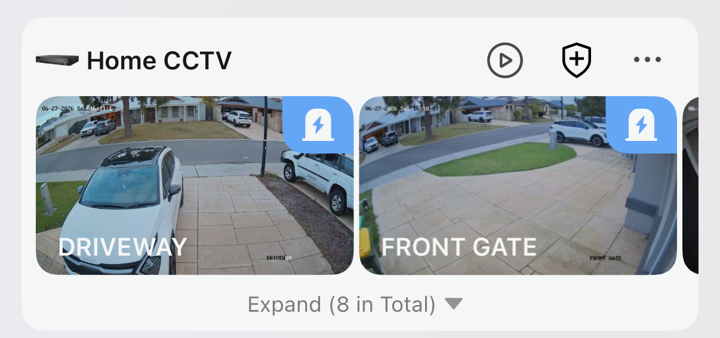 The Home CCTV group with camera tiles to tap.