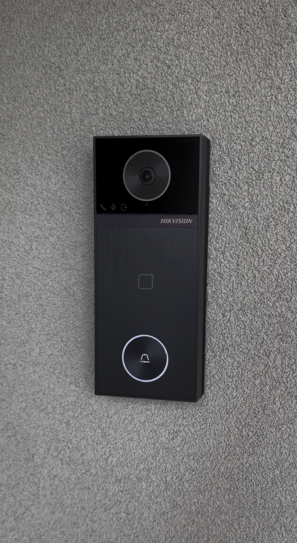 Hikvision video intercom installed on rendered wall — North Side Security